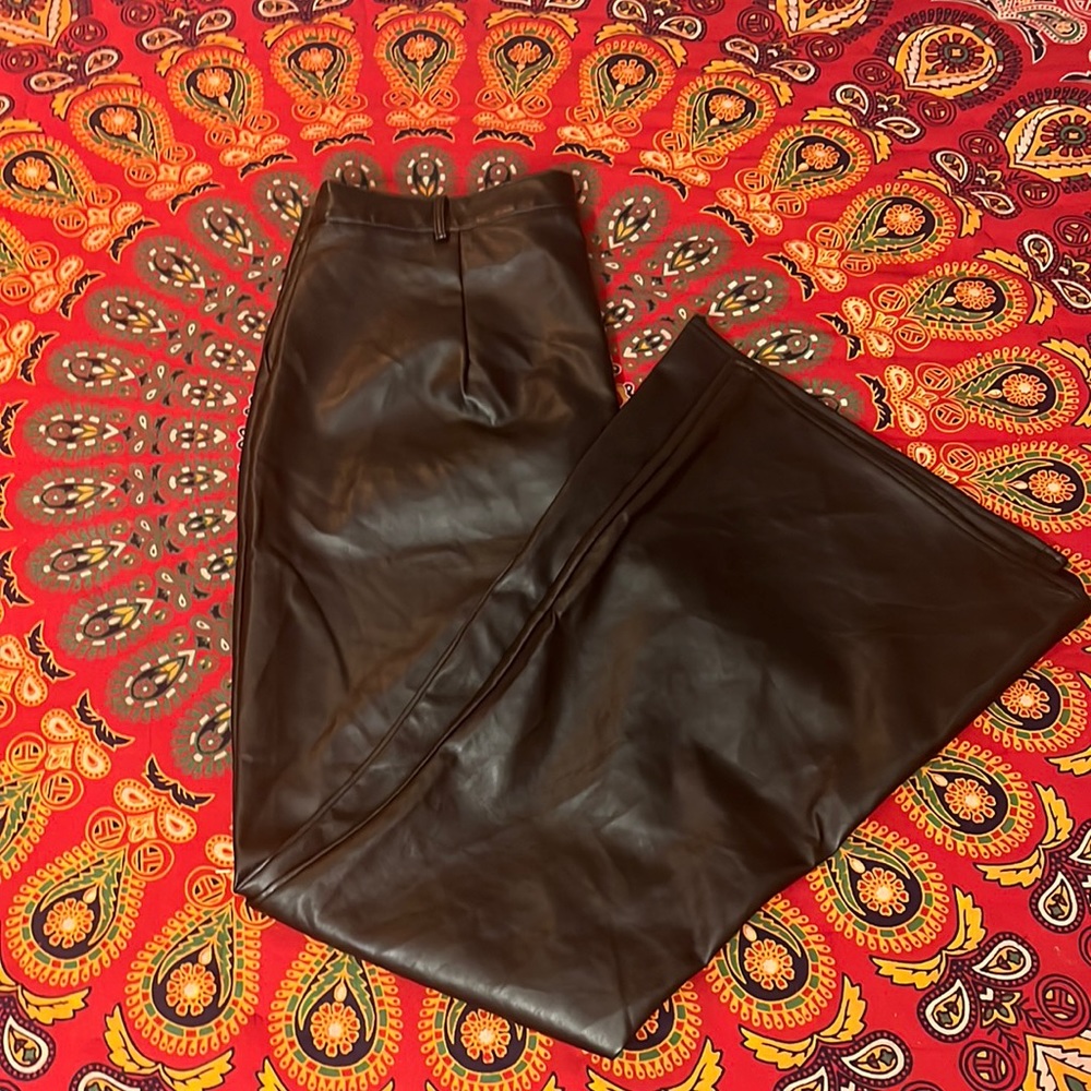 Pleather pants flare black no pockets high waisted